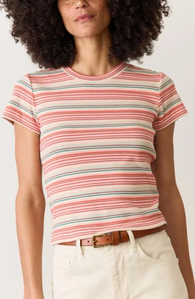 Marine Layer Lexi Sun-in Stripe Crewneck Rib T-shirt In Red Multi Stripe