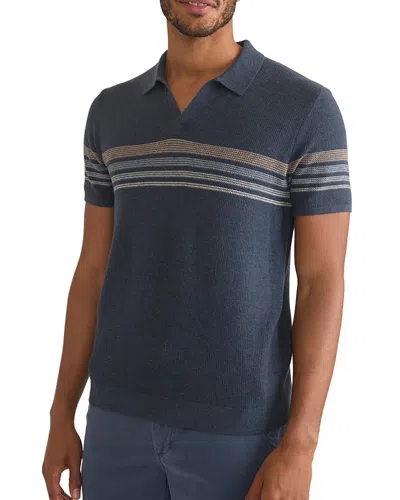 Marine Layer Liam Cotton, Nylon & Wool Stripe Sweater Knit Open Collar Polo Shirt In Navy