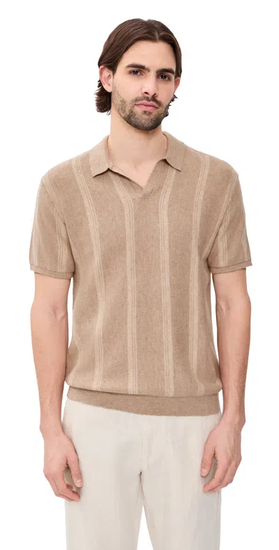 Marine Layer Liam Sweater Polo Driftwood Stripe In Brown