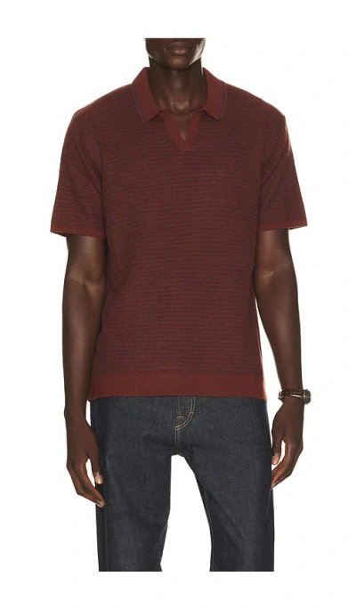 Marine Layer Liam Sweater Polo Sweater In Red & Navy Stripe