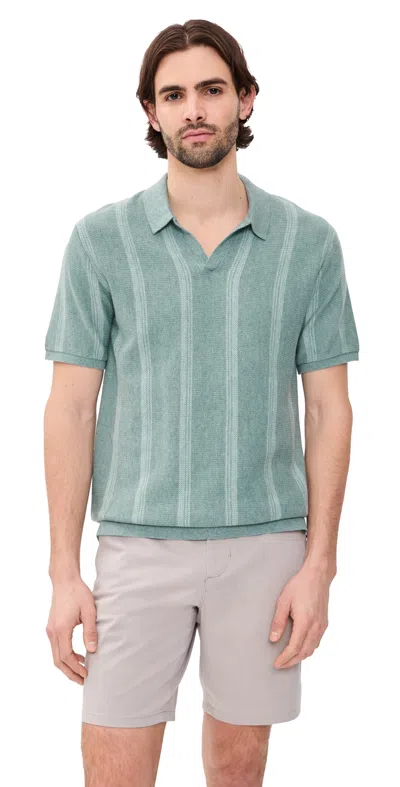 Marine Layer Liam Sweater Polo Topaz Stripe In Green
