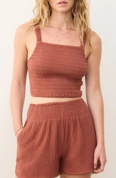 Marine Layer Lila Smocked Cotton Gauze Camisole