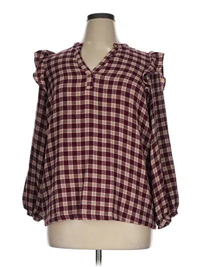 Pre-owned Marine Layer Long Sleeve Blouse In Burgundy