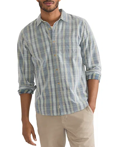 Marine Layer Long Sleeve Printed Shirt In Blue Plaid
