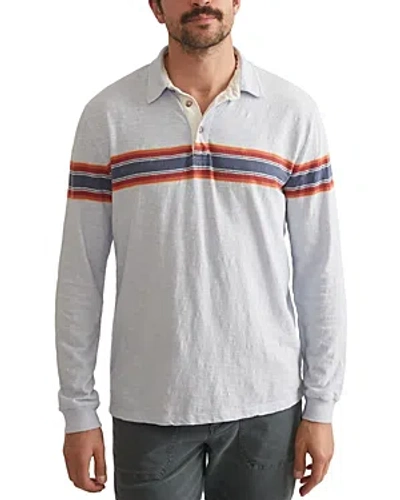 Marine Layer Long Sleeve Rugby Polo In Blue Stripe