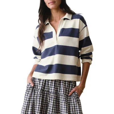 Marine Layer Luxe Stripe Sueded Cotton Polo In Blue