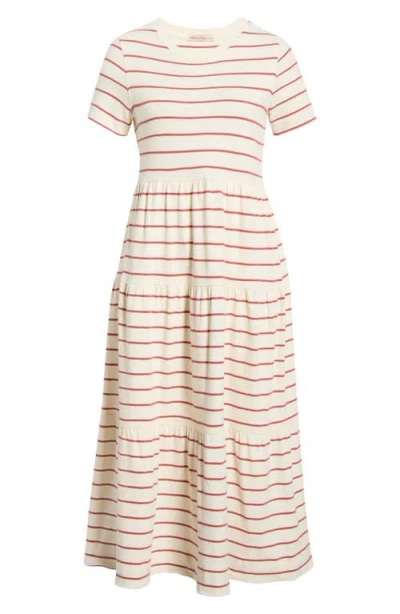 Marine Layer Luxe Stripe Tiered Sueded Cotton Dress In Neutral