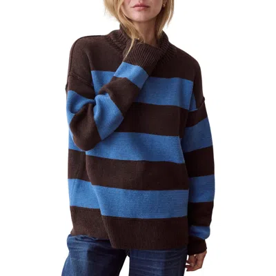 Marine Layer Maggie Rollneck Stripe Sweater In Chocolate And Coronet