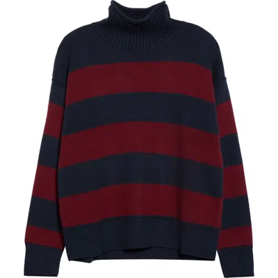Marine Layer Maggie Rollneck Striped Sweater In Cabernet And Navy
