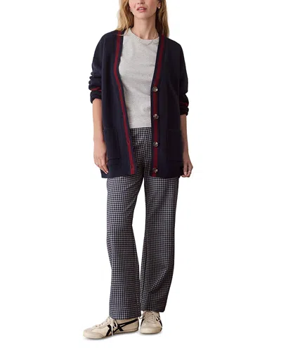 Marine Layer Maggie Varsity Cotton Blend V Neck Cardigan Sweater In Blue