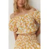 Marine Layer Marella Abstract Print Puff Sleeve Pima Cotton Crop Top In Marigold Geo