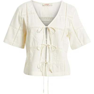 Marine Layer Marella Embroidered Detail Tie Front Top In White