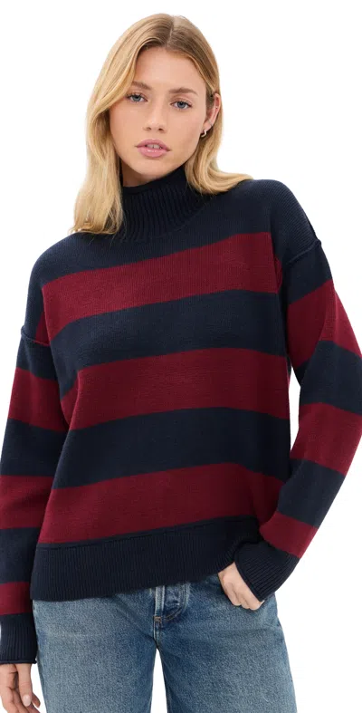 Marine Layer Mid Gauge Rugby Rollneck Sweater Cabernet/navy Stripe