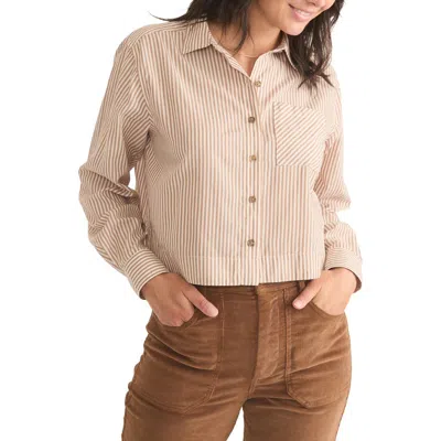 Marine Layer Mila Stripe Crop Button-up Shirt In Coconut Stripe