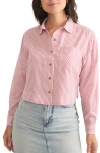 Marine Layer Mila Stripe Straight Hem Crop Button-up Shirt In Rose Stripe