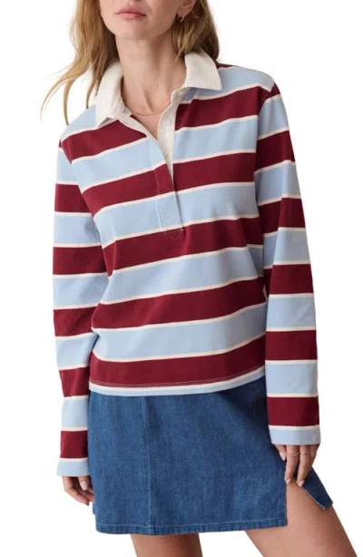 Marine Layer Miracle Jersey Stripe Rugby Polo In Blue