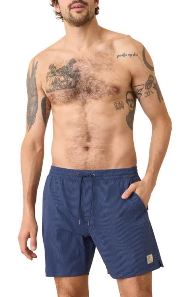 Marine Layer Navy/blue Striped Lined Sport Hybrid Swim Shorts
