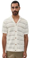 Marine Layer Open Knit Button Down Sweater Natural Stripe In Natural Stripe