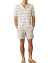 Marine Layer Open Knit Striped Short Sleeve Button Up In Natural Stripe