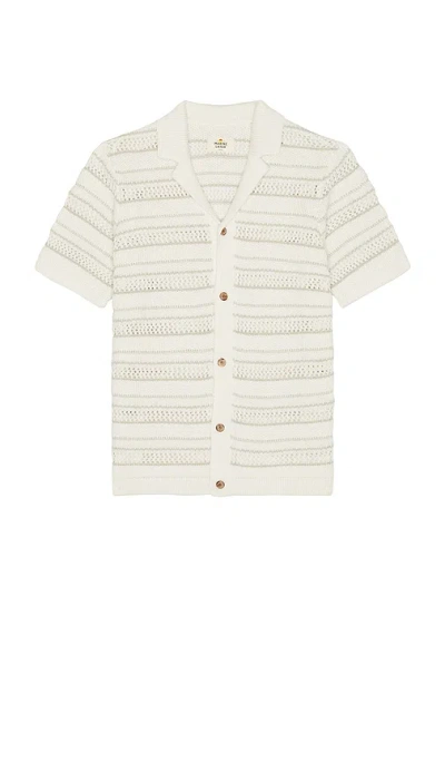 Marine Layer Open Knit Sweater Button Down Shirt In Brown