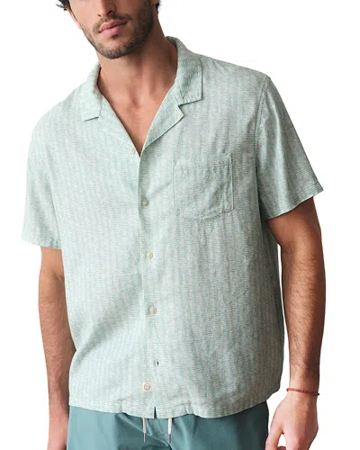 Marine Layer Tencel Linen Resort Shirt Aqua Sardine Print In Green