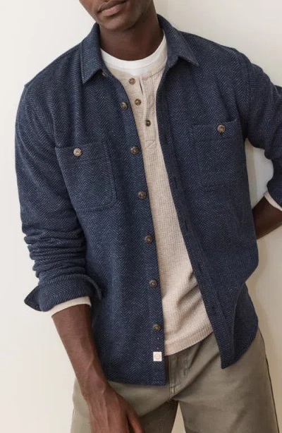 Marine Layer Pacifica Herringbone Stretch Twill Overshirt In Blue