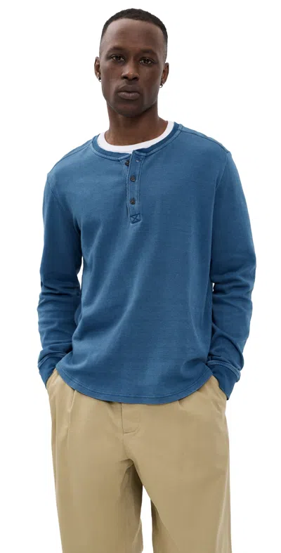 Marine Layer Pacifica Stretch Henley Shirt Dark Indigo In Blue