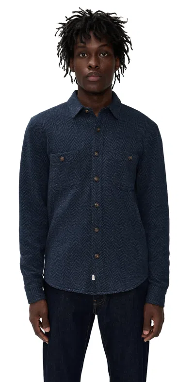 Marine Layer Pacifica Stretch Twill Overshirt Navy Herringbone In Blue