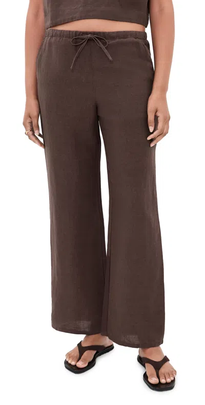 Marine Layer Perfect Linen Drawstring Pants Chocolate In Brown