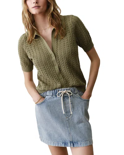 Marine Layer Piper Pointelle Stitch Cotton Button-up Shirt In Green