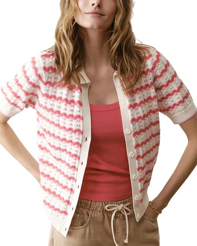 Marine Layer Piper Stripe Pointelle Stitch Cotton Button-up Shirt In Neutral