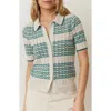 Marine Layer Piper Stripe Pointelle Stitch Cotton Button-up Shirt In Aqua Groove