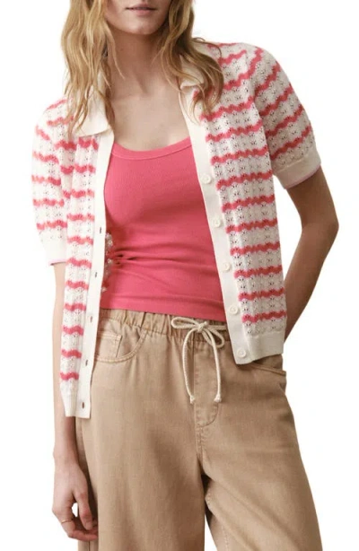 Marine Layer Piper Stripe Pointelle Stitch Cotton Button-up Shirt In Neutral