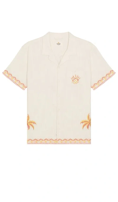 Marine Layer Placed Embroidery Resort Shirt In Natural/coral