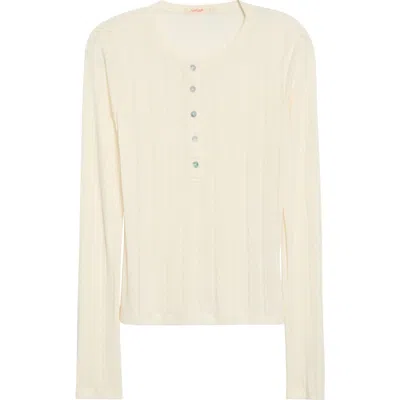 Marine Layer Pointelle Long Sleeve Henley In Antique White