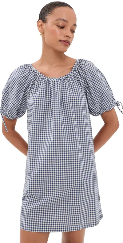 Marine Layer Poplin Gingham Mini Dress Deep Cobalt Gingham In Blue