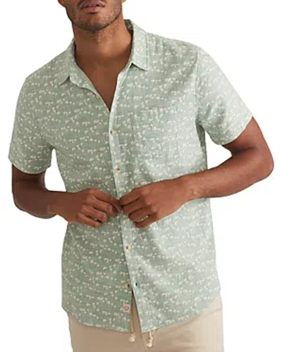 Marine Layer Printed Classic Stretch Selvage Short Sleeve Shirt In Green