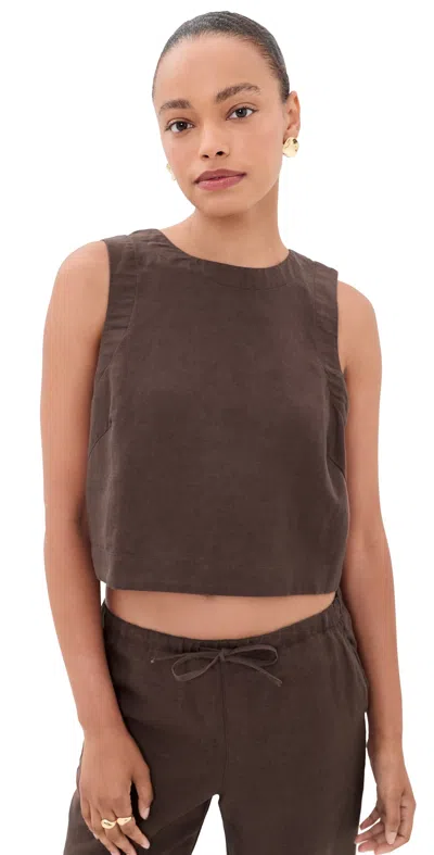 Marine Layer Quinn Linen Tank Chocolate In Brown