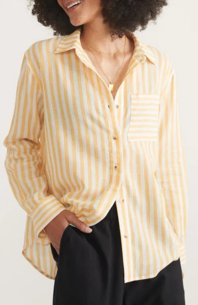 Marine Layer Relaxed Button-up Shirt In Golden Yellow Stripe