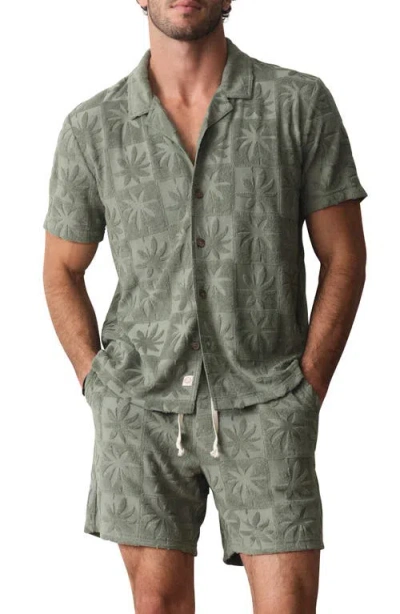 Marine Layer Rico Terry Short Sleeve Button-up Resort Shirt In Green