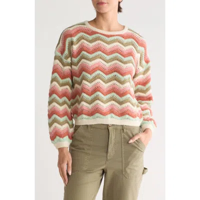 Marine Layer Ruby Pointelle Sweater<br /> In Green Multi Chevron