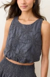 Marine Layer Sage Embroidered Eyelet Bubble Crop Tank In Gray