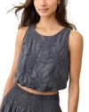 Marine Layer Sage Embroidered Eyelet Bubble Crop Tank In Gray
