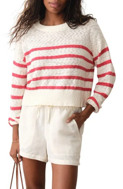 Marine Layer Seabreeze Striped Crewneck Sweater In Red
