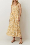 Marine Layer Selene Geo Print Smocked Tiered Maxi Sundress In Marigold Geo