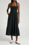 Marine Layer Selene Smocked Cotton Maxi Sundress In Black
