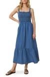 Marine Layer Selene Smocked Sleeveless Maxi Dress In Medium Wash