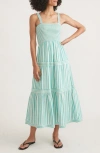Marine Layer Selene Stripe Smocked Tiered Midi Sundress In Slushy