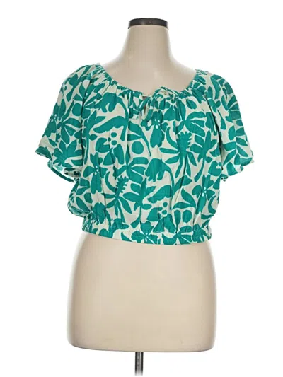 Pre-owned Marine Layer Short Sleeve Blouse In Teal