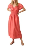 Marine Layer Short Sleeve Poplin Midi Dress In Coral